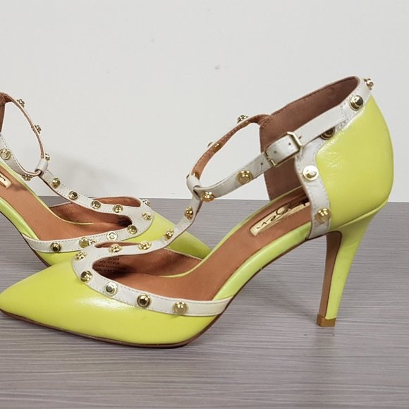 Halogen Martine Studded T-Strap Pump, Citrus Color Leather Womens Size 5 - Picture 8 of 12
